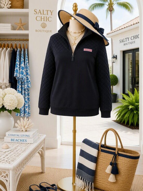 Vineyard Vines Tops - Vineyard Vines Shep Quilted Pullover sweatshirt quarter zip navy